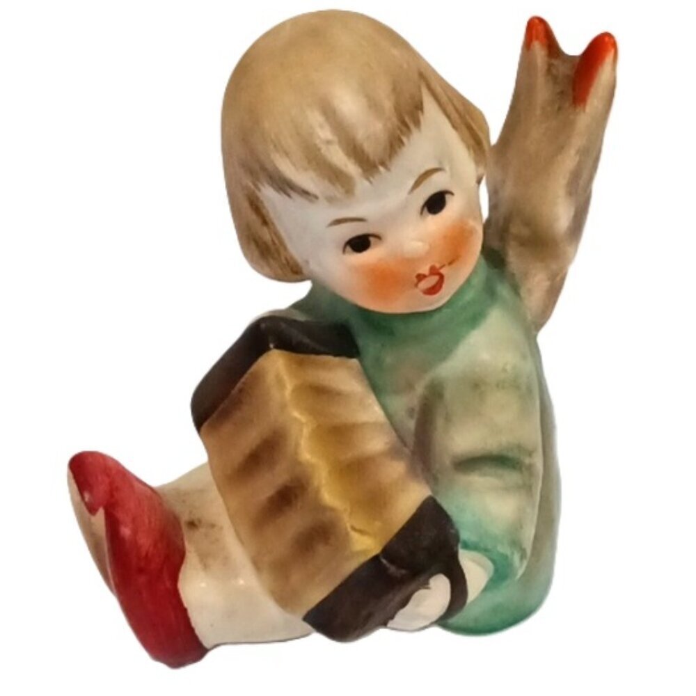 Hummel Goebel Figurine Angel Accordian 2.5" Tall Small Ceramic Collectible Vtg